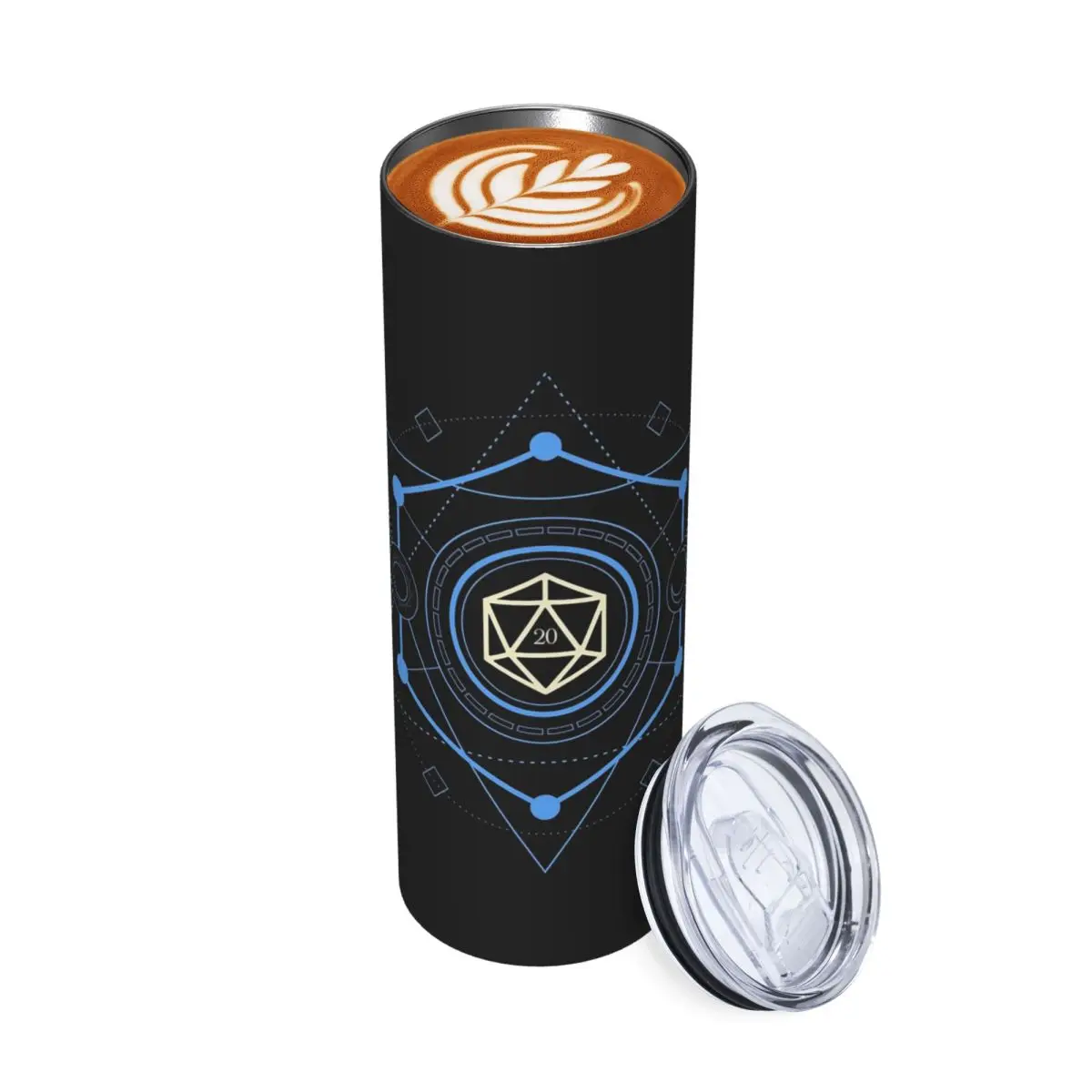 Geometric Minimalist Blue Polyhedral D20 Dice Tabletop RPG Stainless Steel Tumbler Mugs Thermal Cold Bottle Straw With Lid 20oz