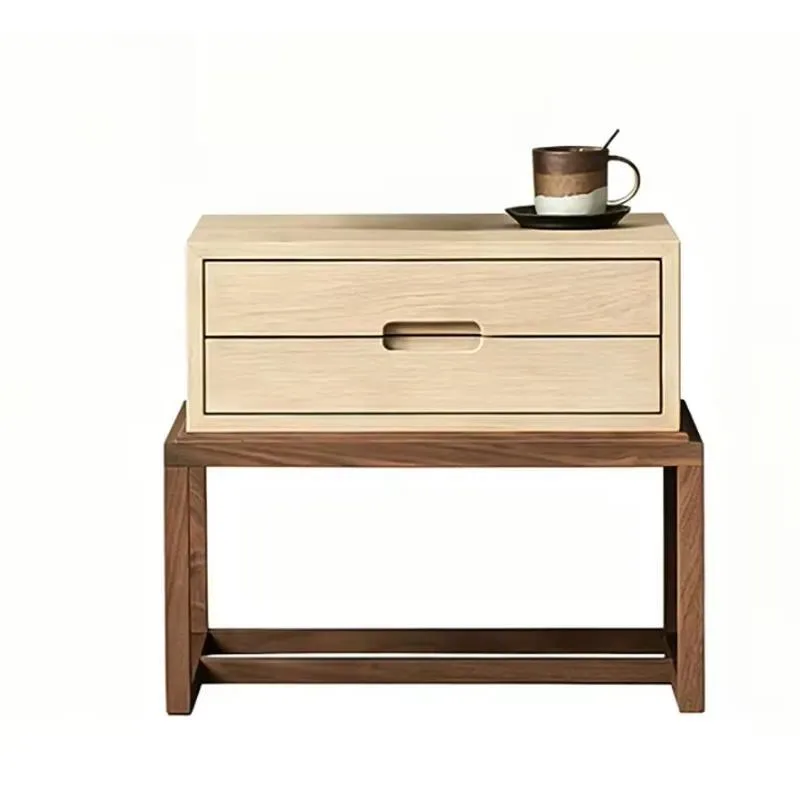 Solid Wood Bedside Table with Two Tier Storage Wooden Nightstand for Bedroom Home Furniture