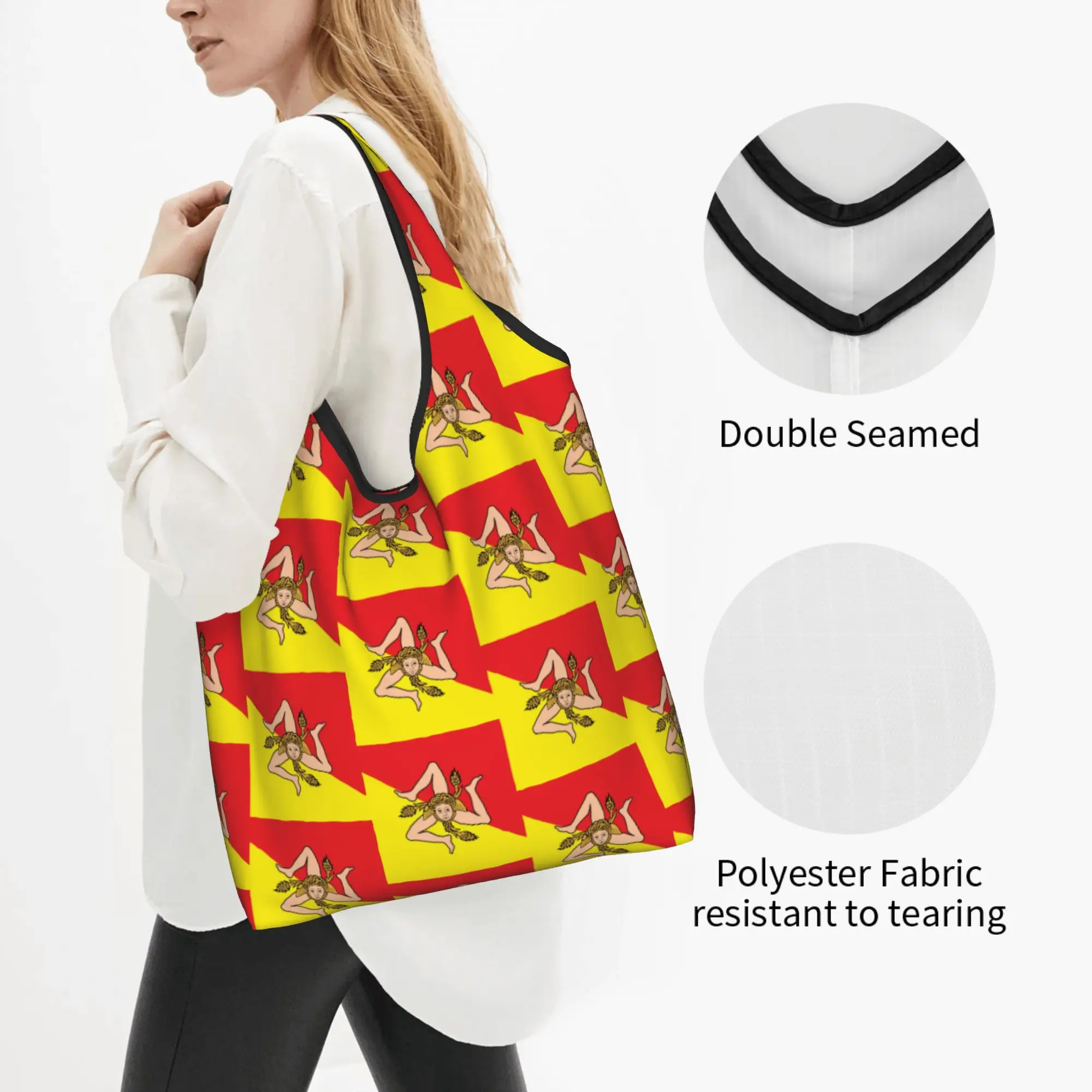 Italian Island Sicily Flag Groceries Shopping Bags Fashion Shopper Tote Shoulder Bags Big Capacity  Sicilian Bandiera Handbag