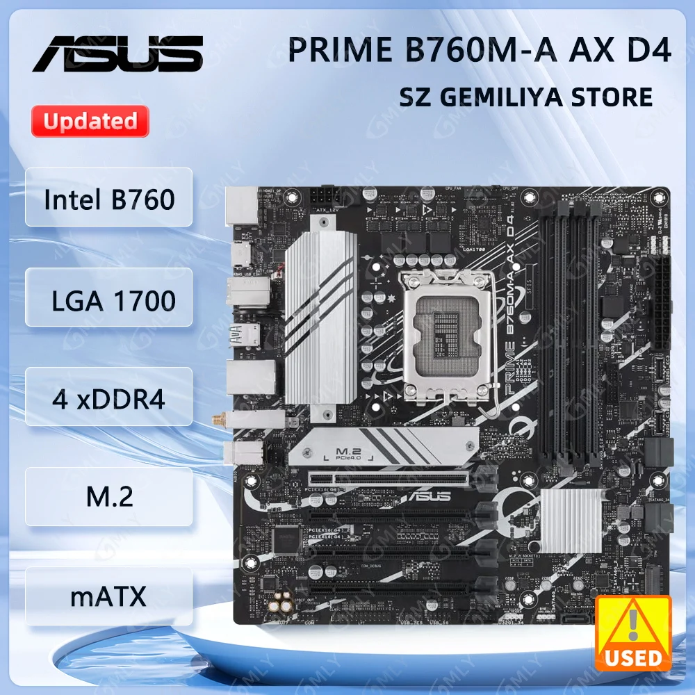 

Материнская плата ASUS PRIME B760M-A AX D4 Intel B760 LGA1700 DDR4 128 ГБ M.2 mATX с поддержкой процессора I9-14900 i9-13900 i5-12600 i9-12900