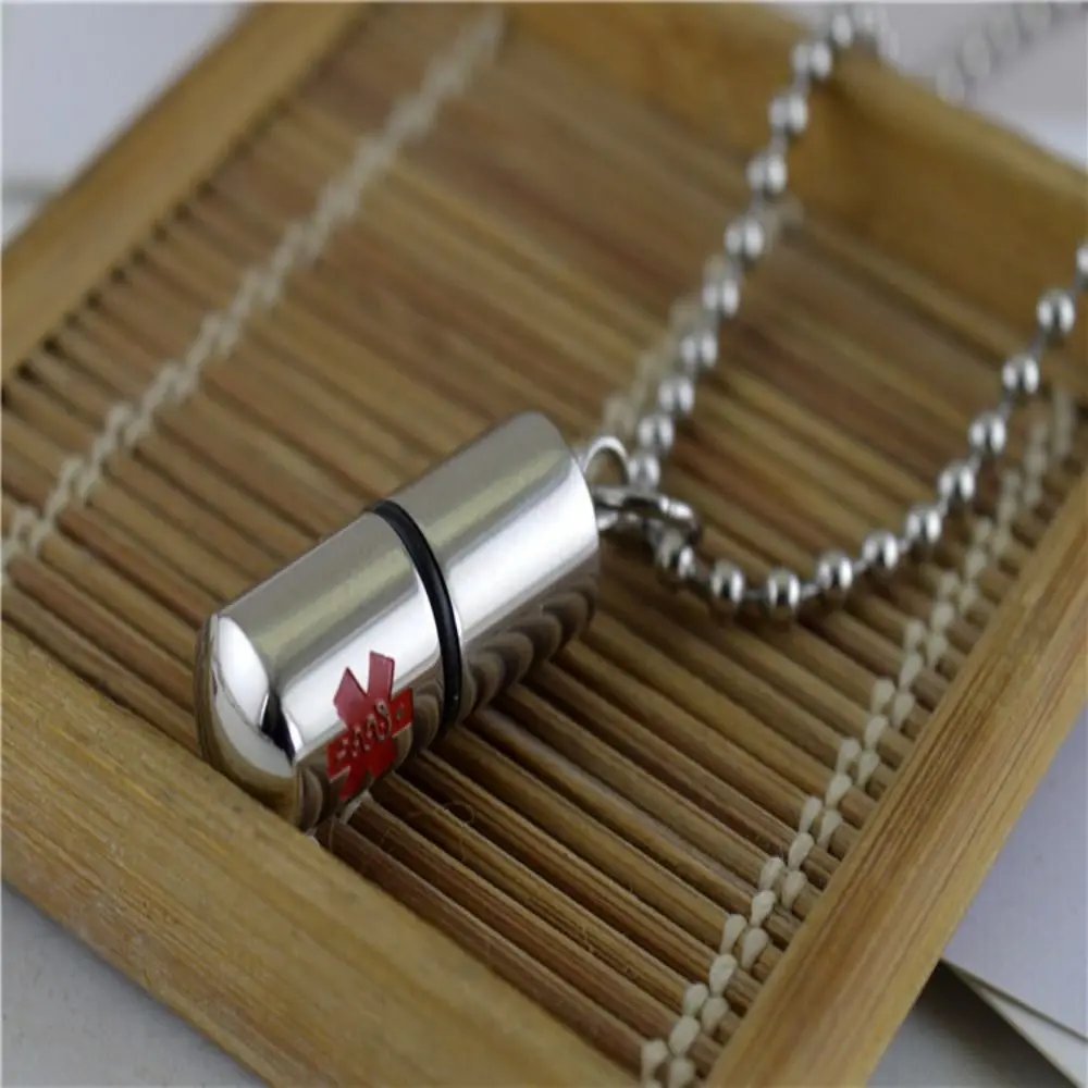 Ожерелье с подвеской в форме таблетки из нержавеющей стали, серебряный контейнер на память, подвеска с идентификатором оповещения, медицинская идентификация оповещения, форма таблетки