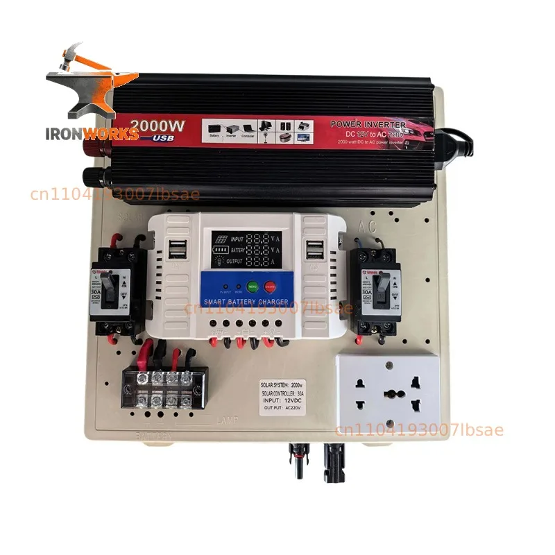 Black small system solar inverter all-in-one machine with  visual panel, household off-grid photovoltaic power supply