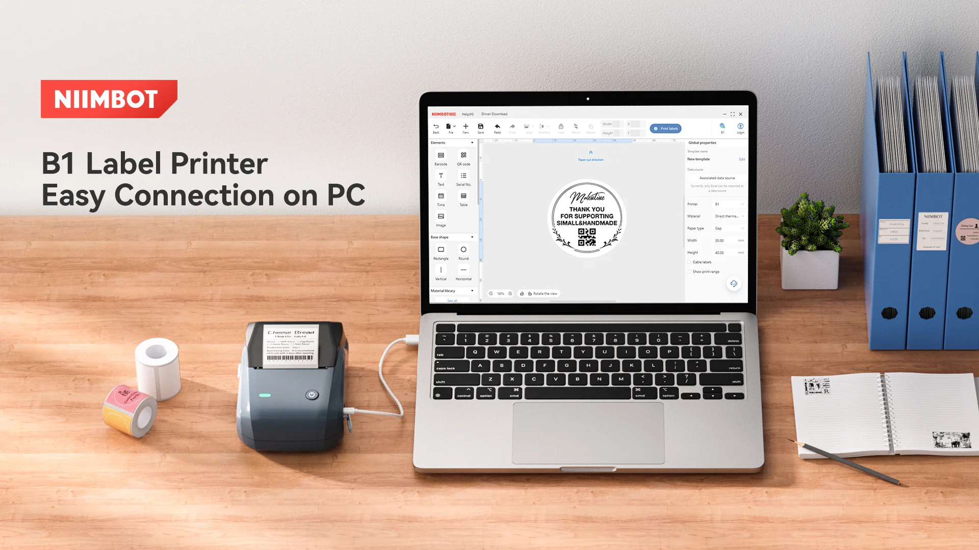 NIIMBOT B1 Tragbarer Thermodrucker mit Bändern, 5,1 cm, selbstklebende Etikettenmaschine, Mini-Bluetooth-Aufkleberhersteller, wasserdichte Etikettenrolle – Detail 1