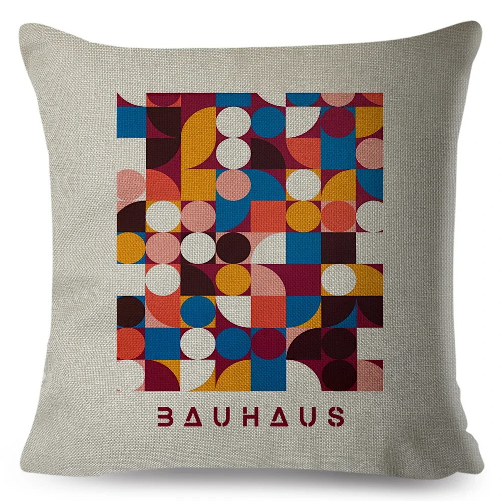 Vintage Abstract Green Rainbows Bauhaus Cushion Cover for Sofa Home Both Sided Decor Nordic Print Pillowcase Linen Pillow Case