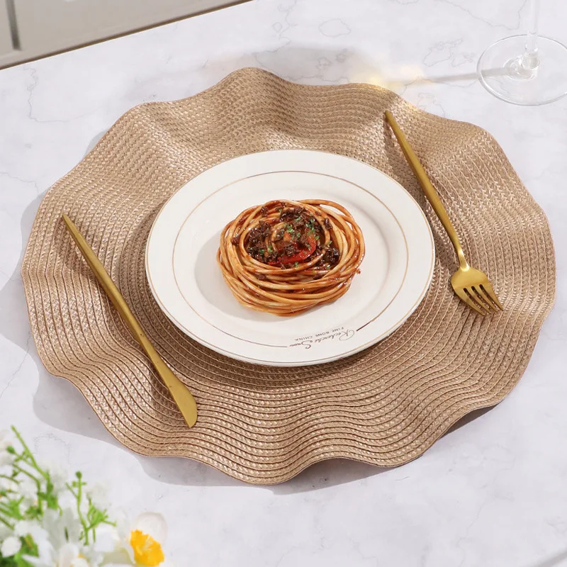 6PCS 38cm Ruffled Placemats Dining Table Oil Resistant Waterproof Dirt Resistant Heat Insulating Party Wedding Table Decoration