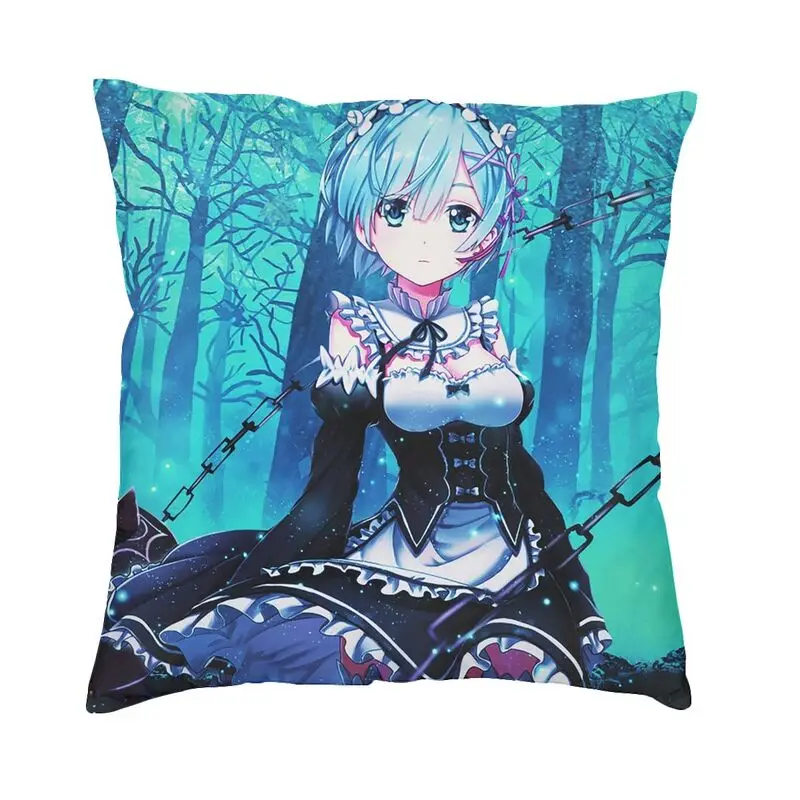 Personalized Rem Re Zero Square Throw Pillow Case Home Decor 3D Double-sided Printed Dark Fantasy Anime Cushion Cover for Car