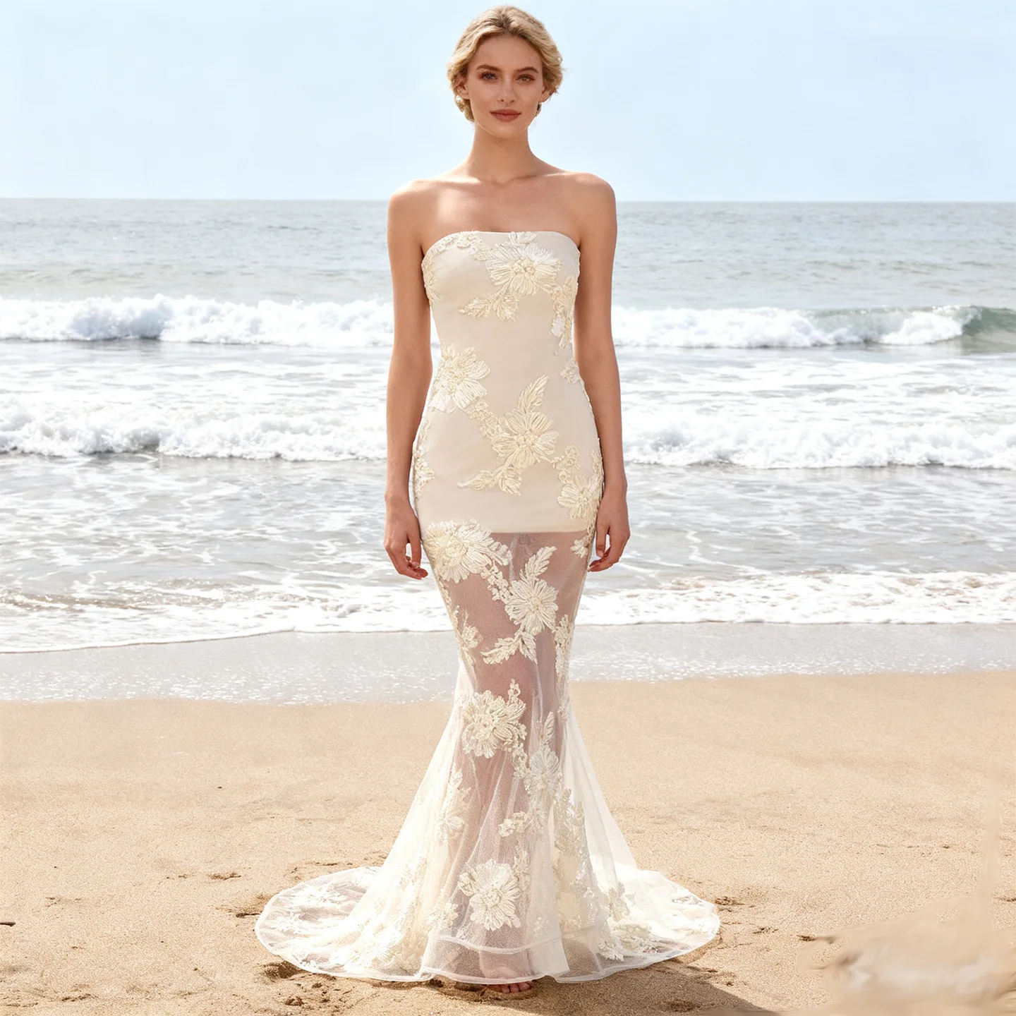 

2024 New Sexy Mid-Waist Floor-Length Svel Women's Dr Cross-Border Strapl Slim-Fit Big Skirt Wedding Dr