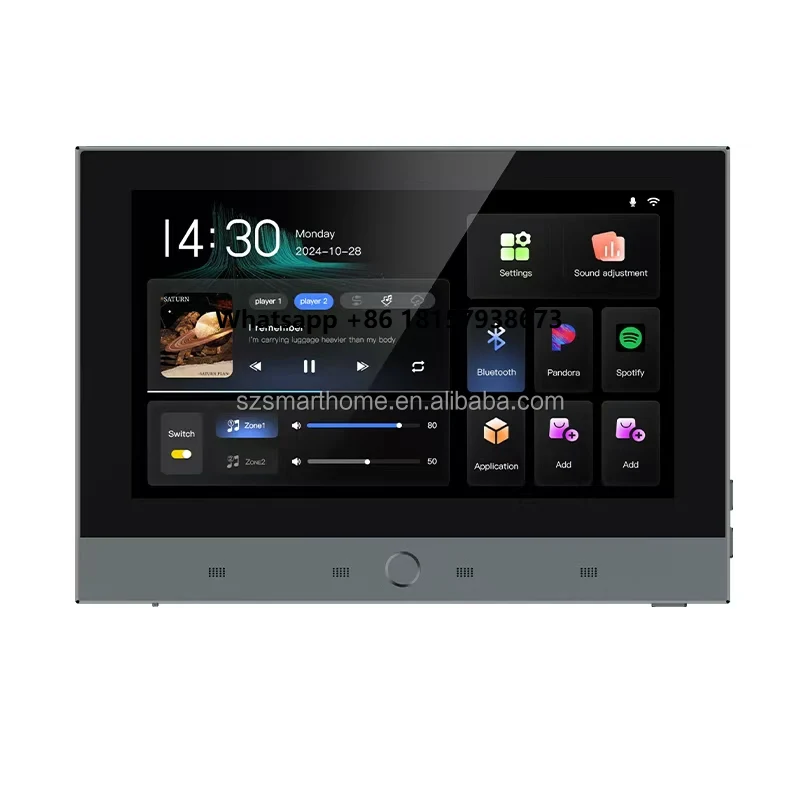 

7 Inch Music Host 8x25w Home Android11 Background Sound Speaker System BT Wifi Wall Mounted Amplifier 2 Zones Smart Music Player