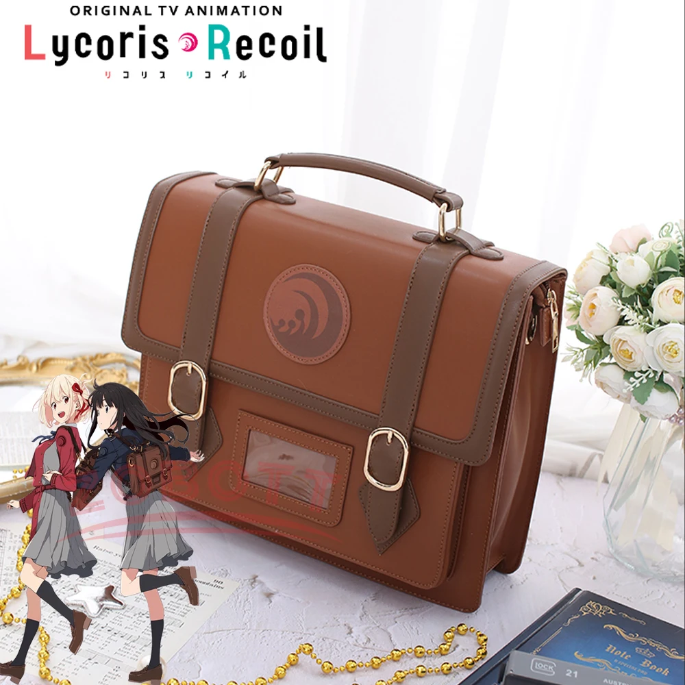 In Stock Anime Lycoris Recoil Nishikigi Chisato Cosplay PU Satchel Bag Fashion School Campus Backpack Canvas Messenger Bag