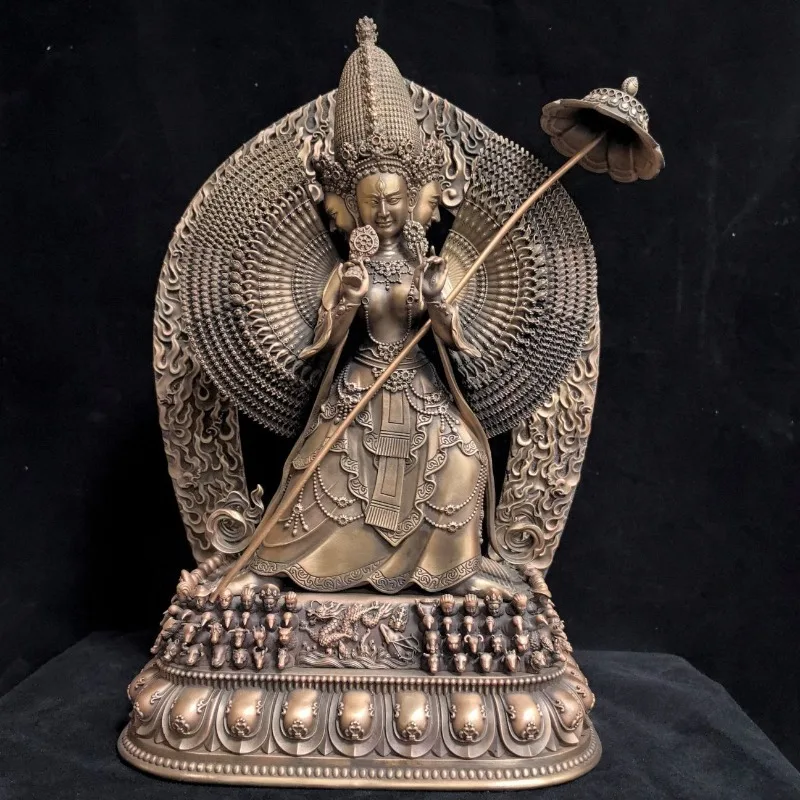 Statue, large white umbrella pendulum Buddha statue, copper small Buddha statue 33 cm ornament