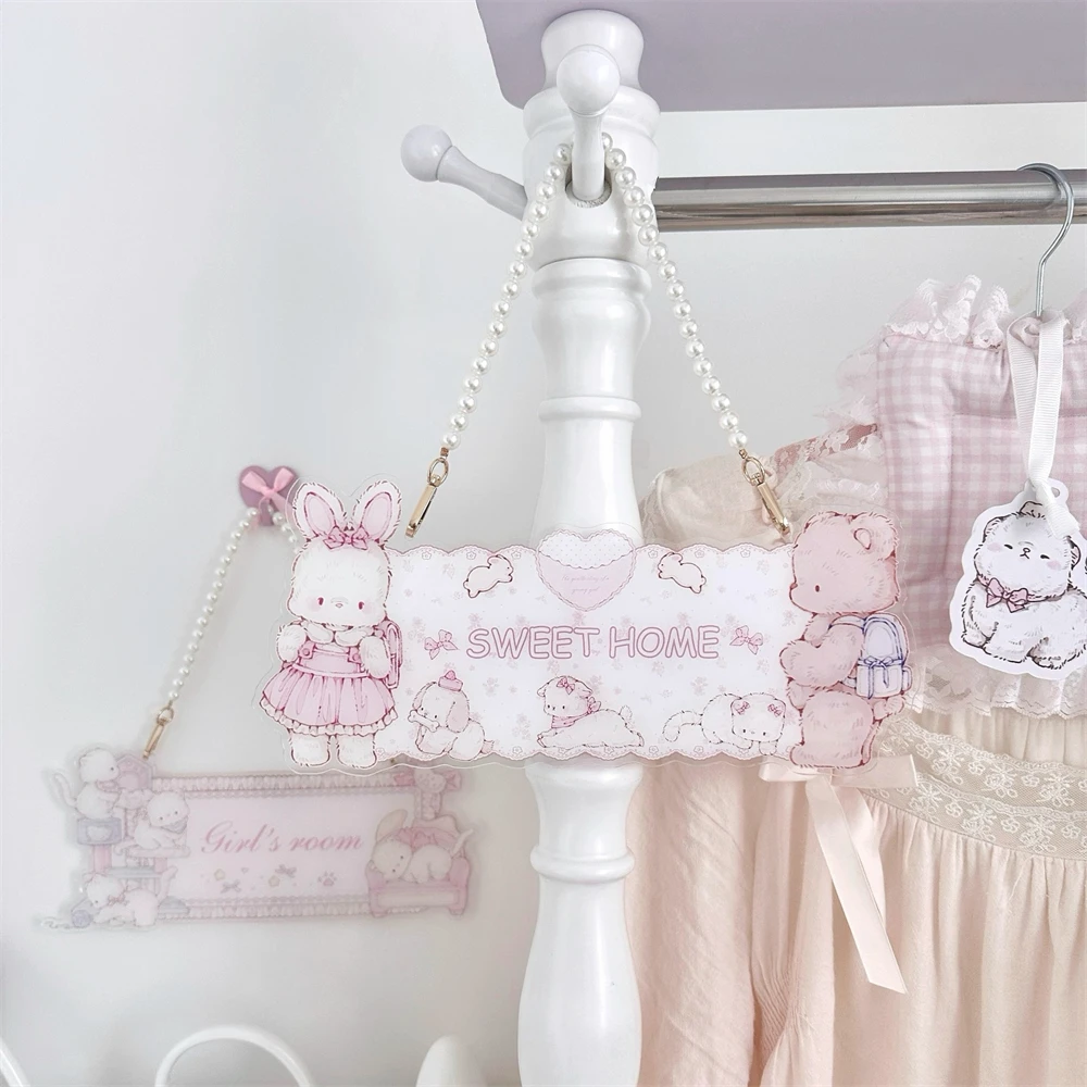 Anime Cute Acrylic Door Pendant Home Decoration Bedroom Door Cute Pendant Pink Cartoon Cat Mattress Printed Decorative Plaque