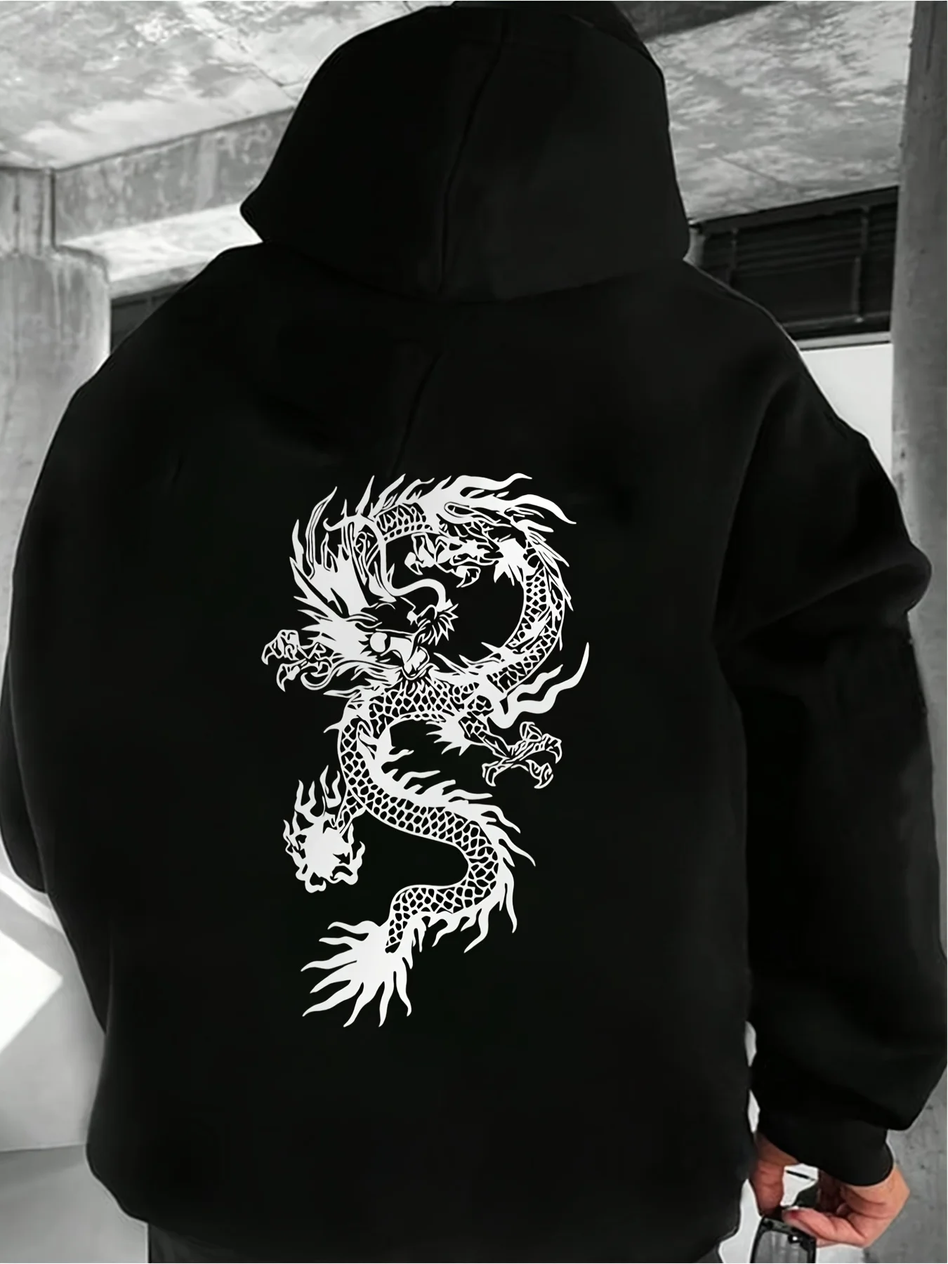 Graphic Hoodies Men-Unisex Hooded Black with Black Dragon Print Design for Streetwear Urban Fashion And Casual Wear with Kangaroo Pocket Machine Washable Casual And Comfortable