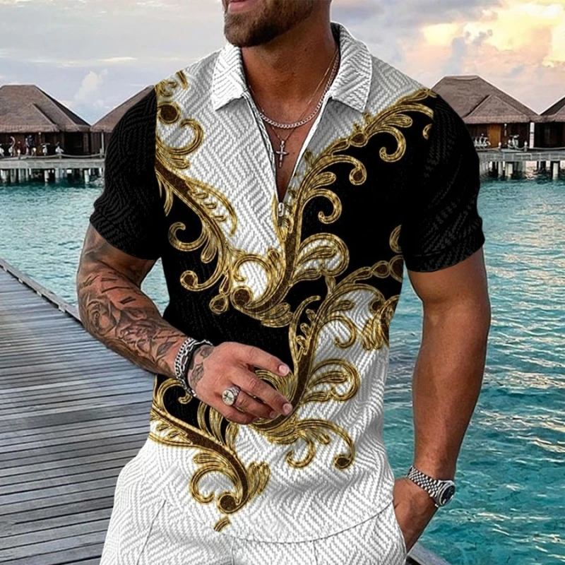 

High quality zipper lapel men's short sleeved casual thin summer T-shirt