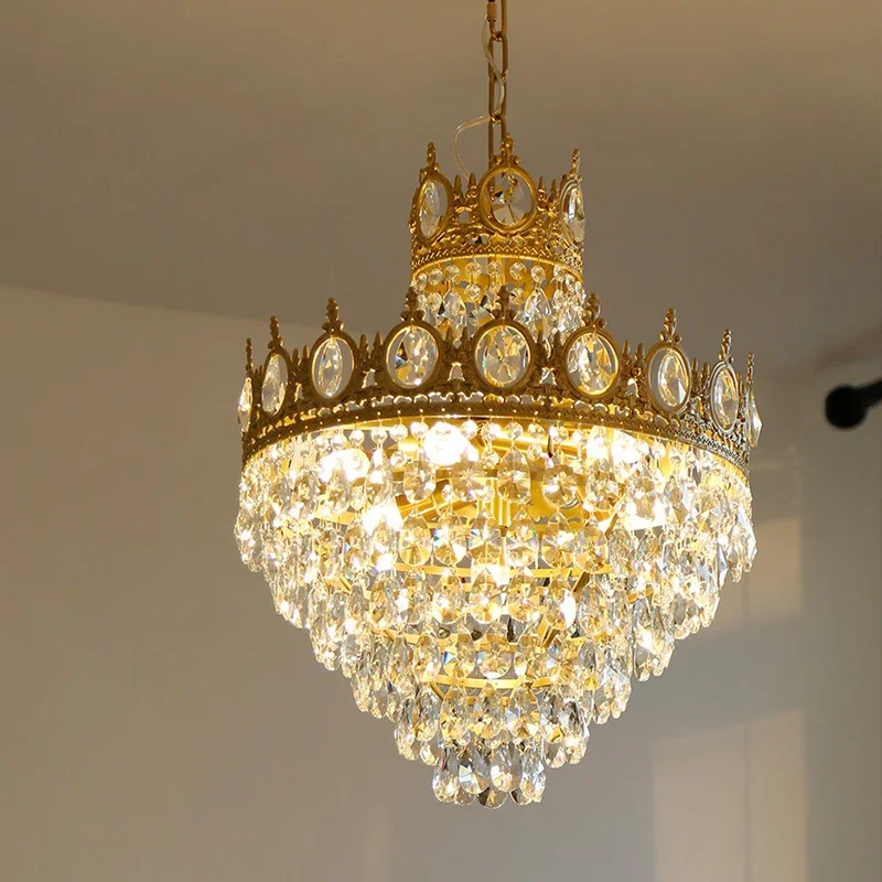 

Modern Luxury Chandelier LED Crystal Vintage French Pendant Light for Living Bedroom Golden Crown Lamp Indoor Lighting