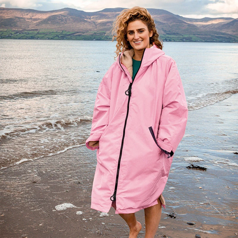 Parka de natación Unisex con forro polar cómodo, bolsillo con cremallera, abrigos de natación resistentes al agua para mujeres y hombres, Poncho de bata cambiante para Surf