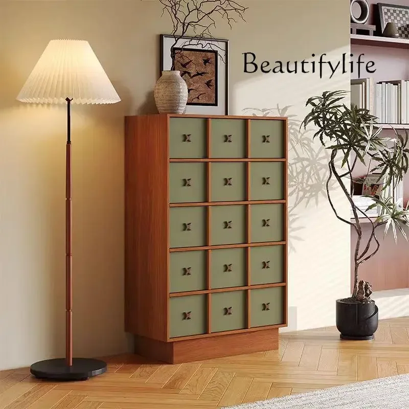 I HX Medieval Solid Wood Chest Of Drawers French Retro Living Room TV Cabinet Bedroom Teak Locker Furniture S