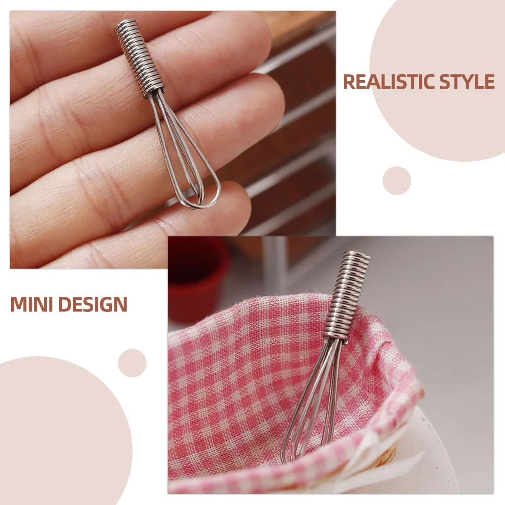 4 Pcs Miniature Food Toy Egg Beater Whisk House Decoration Model Stainless Steel Props Micro Scene Accessories