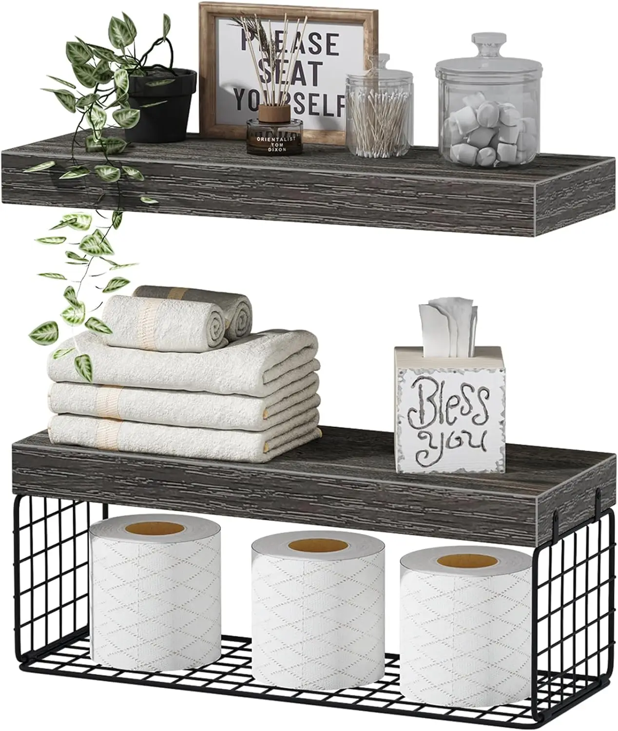 

Bathroom Shelves Over Toilet - Wall Mounted Floating Shelves Toilet Paper Storage Small Farmhouse Decor Shelf 16 inch Set of