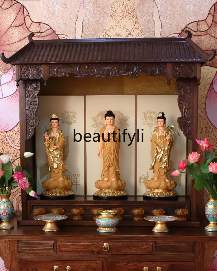 Household Zen New Chinese Vertical Cabinet Shentai God of Wealth Guanyin Bodhisattva Tribute Platform Solid Wood