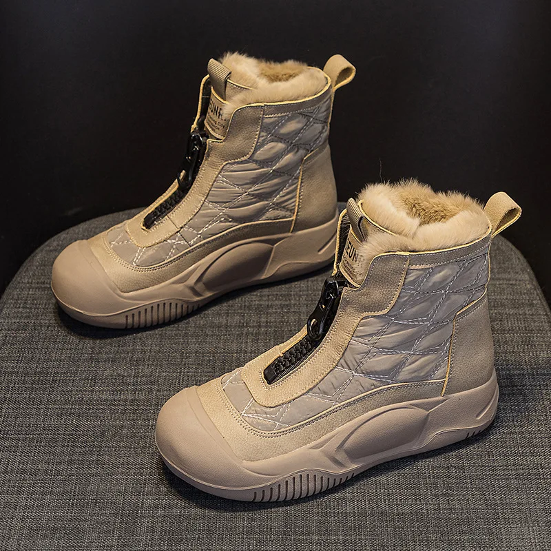 

Real Fur Snow Boots Women's 2025 Trendy Slip-On Casual Fashion Dad Shoes Leather Surface Thick Bottom Versatile Leisure Style