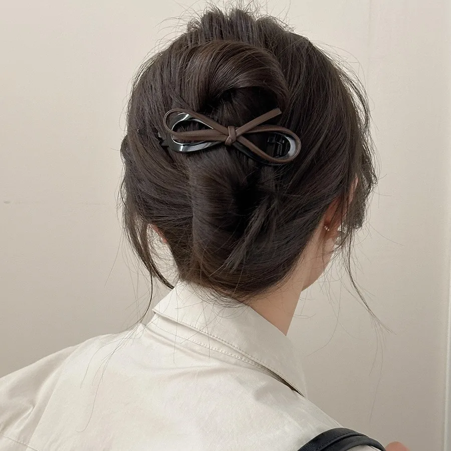 

Leather Bow Twist Bar Clip Leopard Print Premium For Women Updo Hair Styler Sweet Cool Fashion Daily