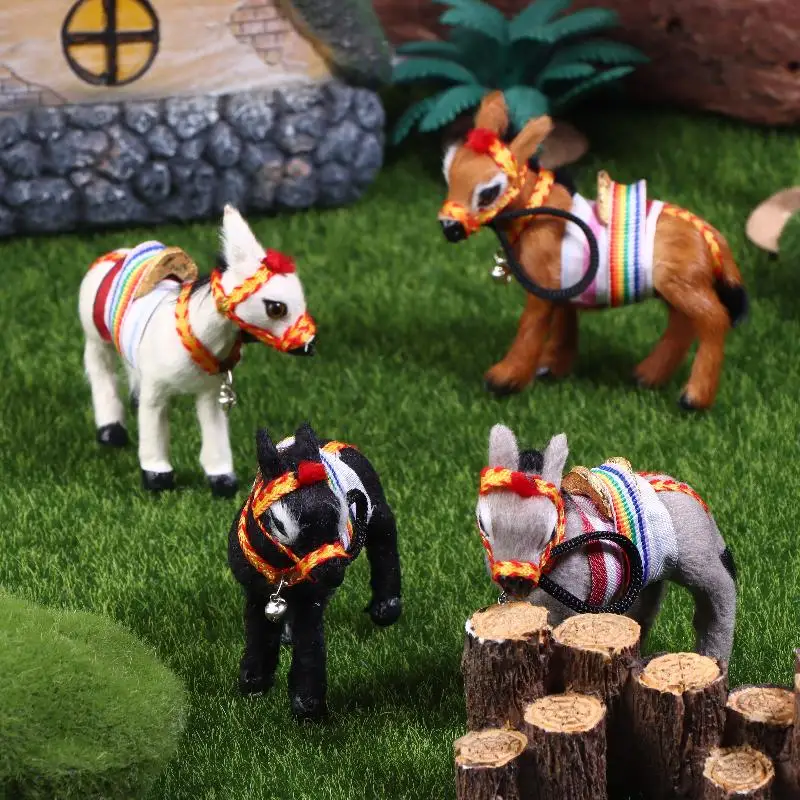 Charming Black Donkey Figurine With Colorful Striped Harness & Jingle Bell Home Or Office Desk Decor Indoor Statue Living Room