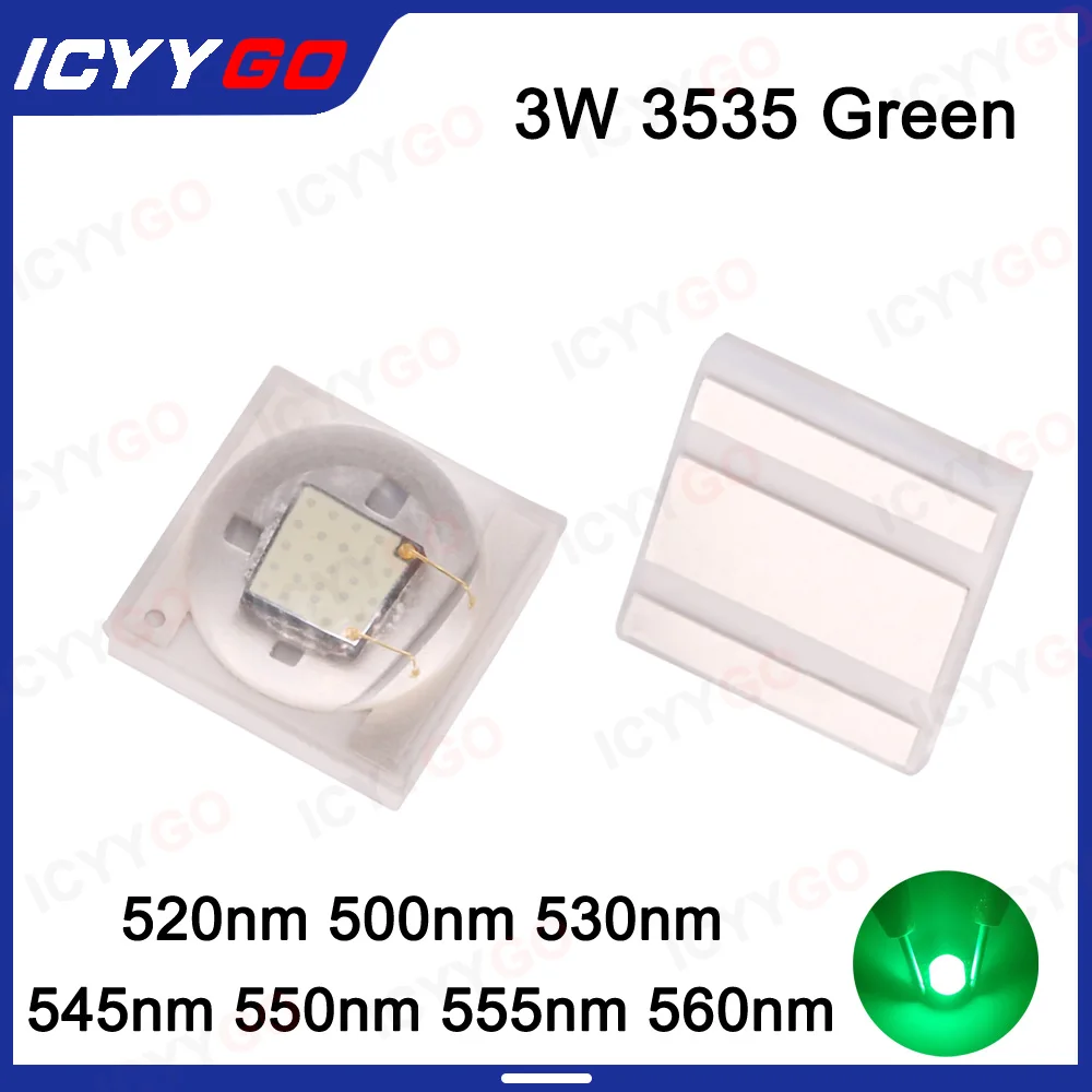 10 sztuk LED 3W zielone światło SMD 3535 520-525nm 500-510nm 530-535nm 545-550nm 550-55555nm Długość fali 555-560nm LED ceramiczna koraliki do lampy