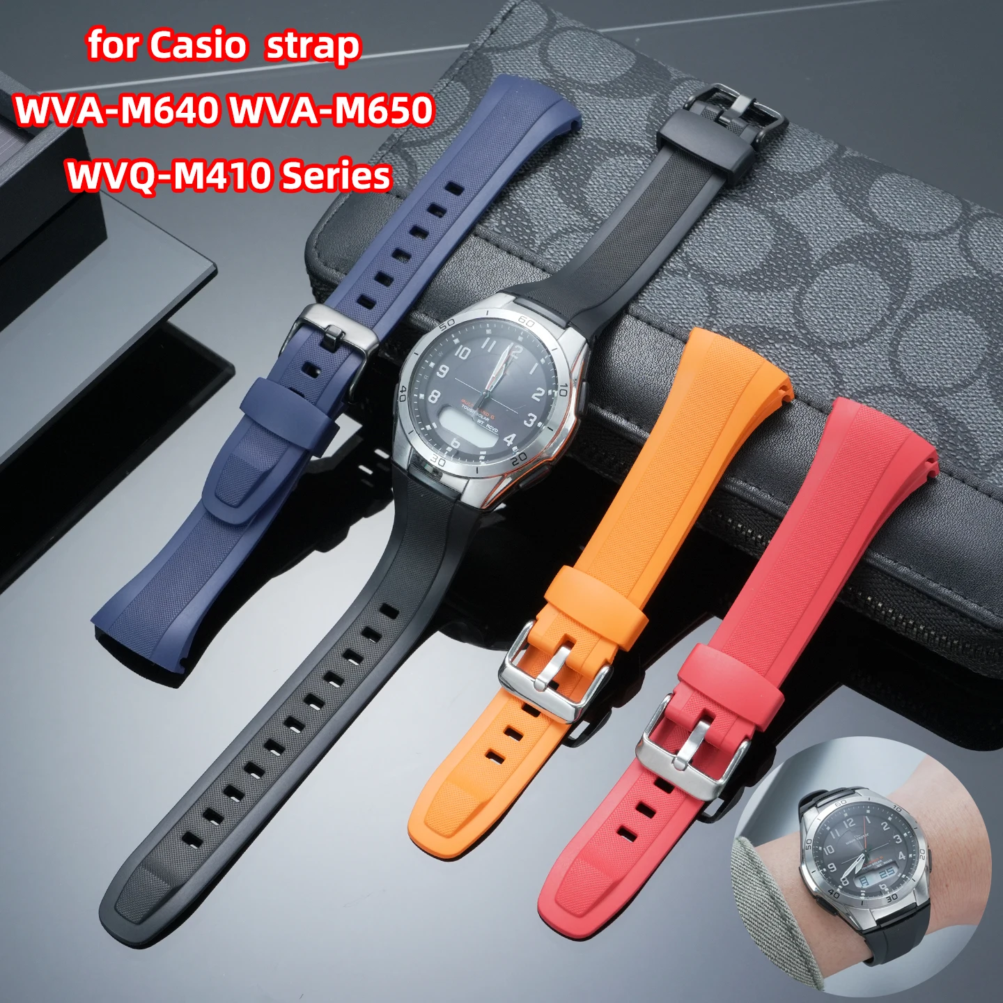 Rubber Silicone Watch Band Strap for Casio WVA-M640 WVA-M650 WVQ-M410 Series, Dedicated Interface Waterproof Bracelet Wristband