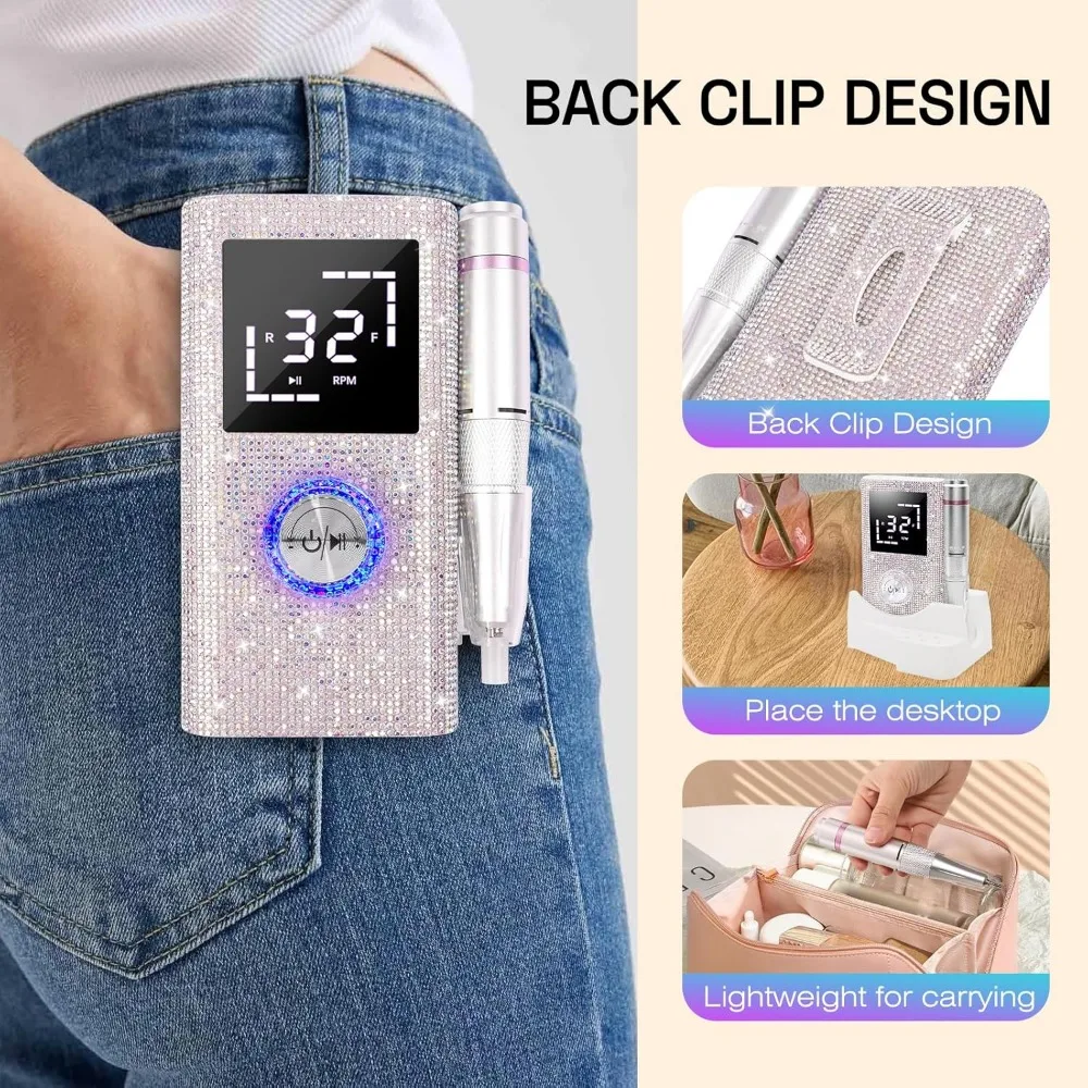 Elektrische nagelboorvijlmachine: Professioneel 45000 RPM draadloos nagelgereedschap met traploze snelheidsknop voor acrylgel dippoeder N