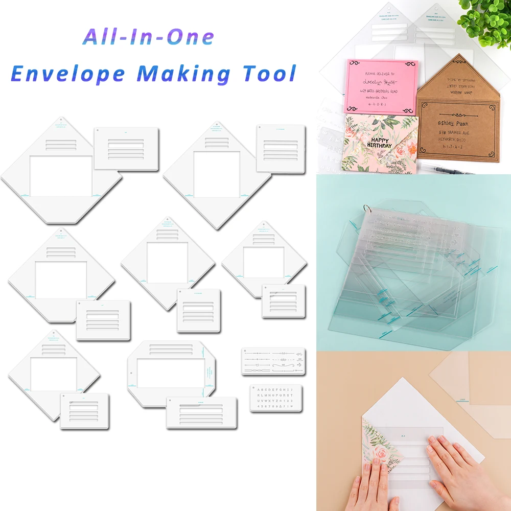 

17pcs/set Envelope Tear Templates Maker Guide For Elegant Envelopes Liners Create All-In-One Envelope Making Tool 2024