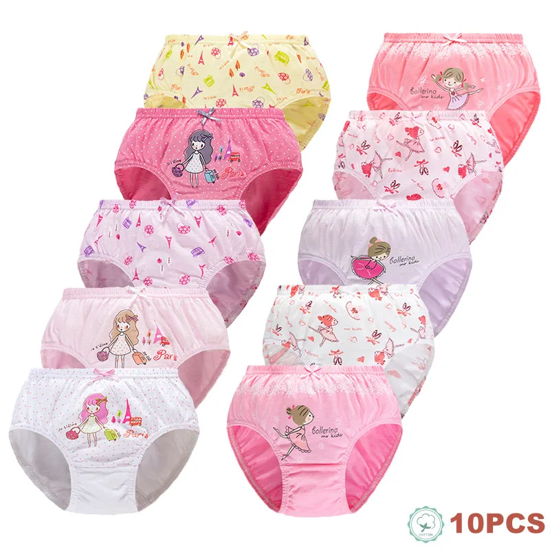 Lote 5/10 Braguitas Niñas Algodón - Ropa Interior Infantil con Diseños Divertidos, Uso Diario Cómodo, Modelo Triangular para Colegio