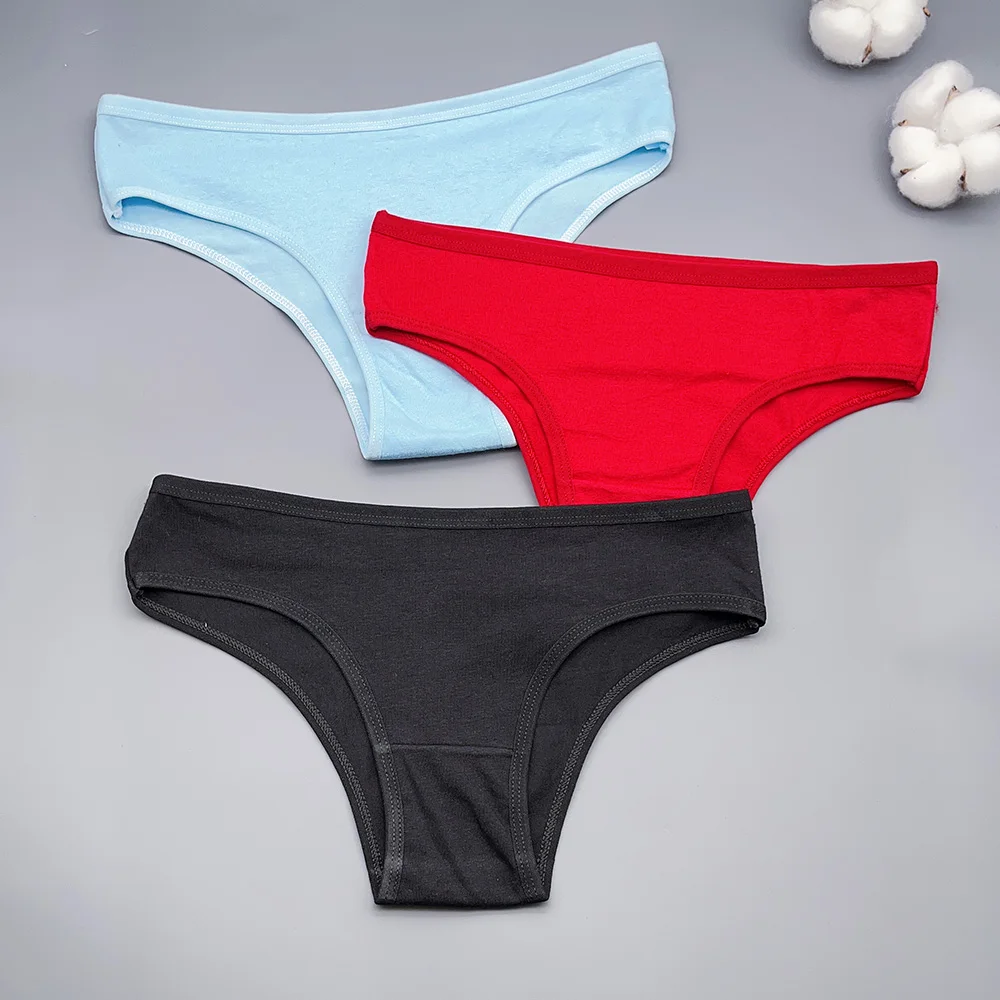 Moonflame 3 pcs/lot Dropshipping Solid Color Cotton Low Rise Women Underwear Ladies Briefs Panties