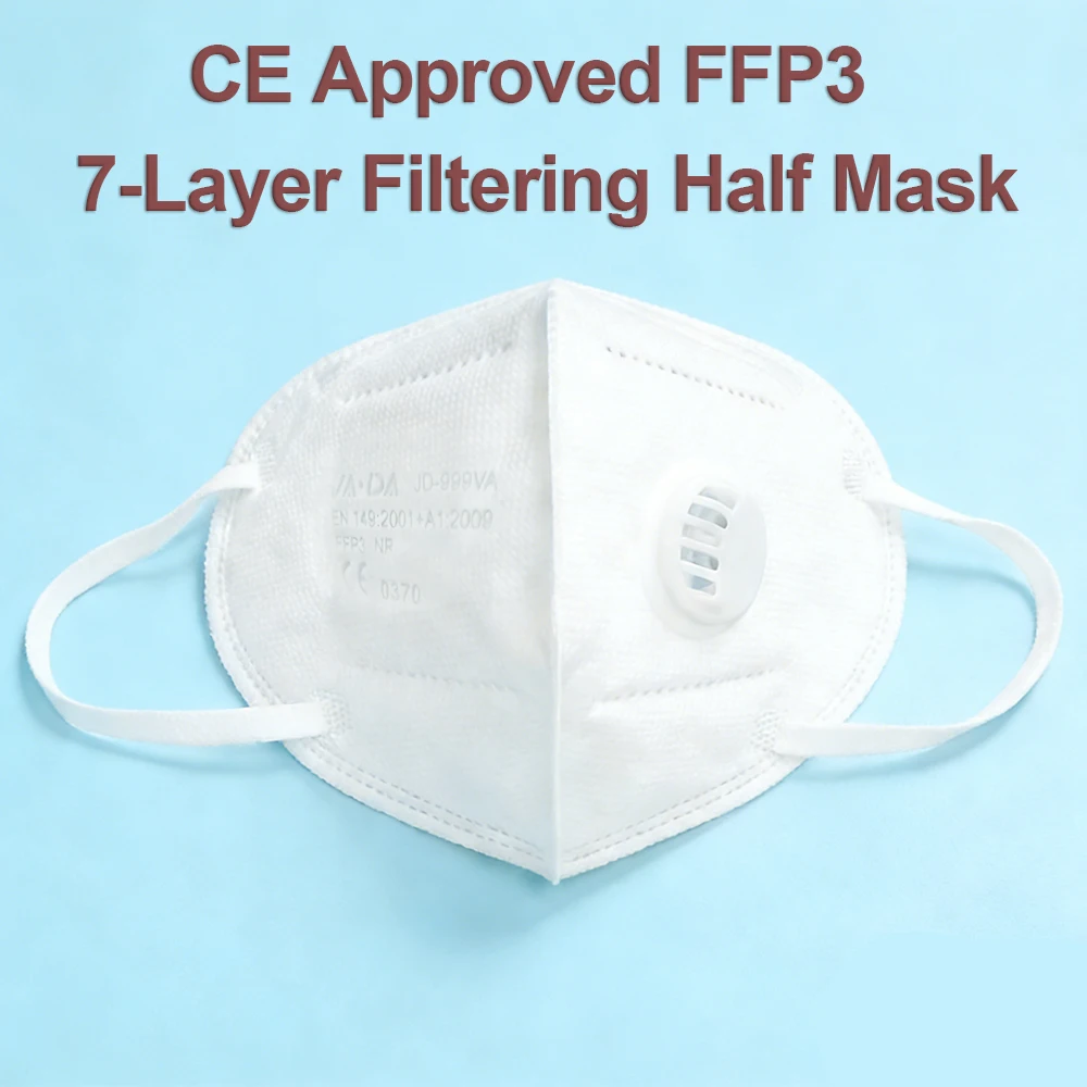 10/30 PCS EU FFP3 Face Masks Breathing Valve Sponge Strip Dustproof CE0370 Anti Haze Workshop 7-Layer Individually Pack