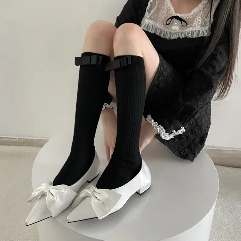 Lolita Bowknot Stockings Female Long Socks Lolita Soft Jk Uniform Knee Socking Student Girls Cute JK Japanese Calf Knitted Sock