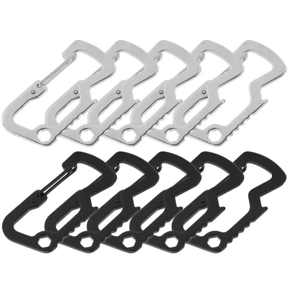 

10 Pcs Durable Stainless Steel Multifunctional Carabiner Quick Hanging Silver/Black D Shaped Buckle Keychain Hook Daily Use