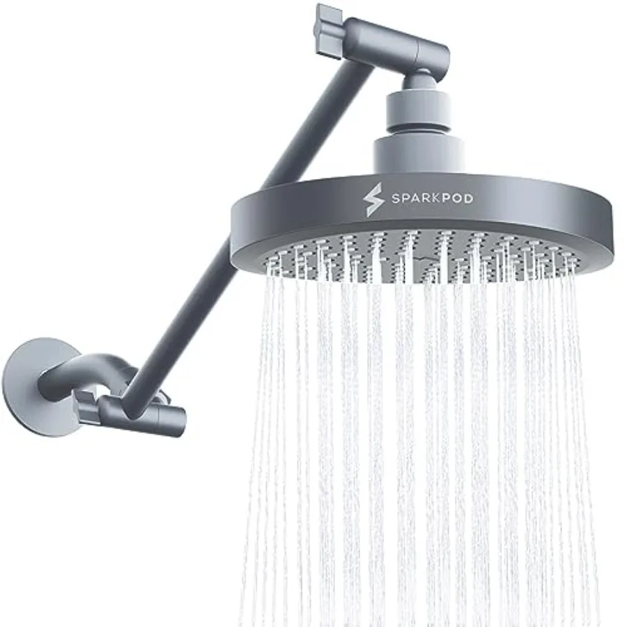 

Round Rain Shower Head with Extension Arm - Height Adjustable Shower Head with High Pressure Performance - Easy 1-Minute Instal