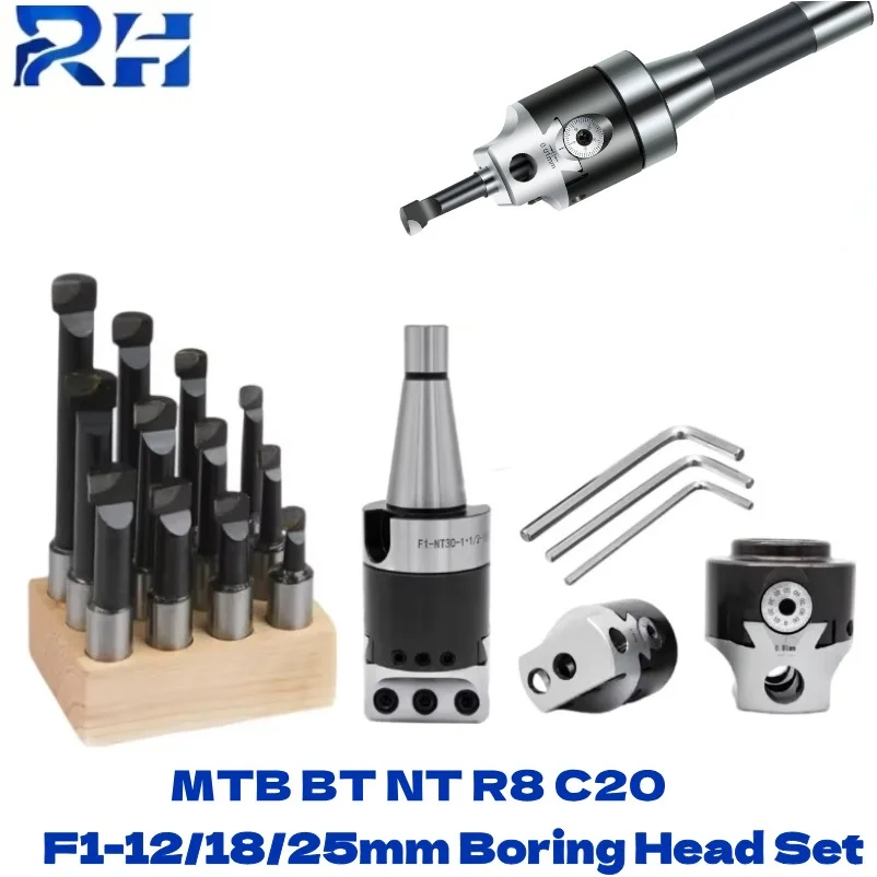 F1 2/3/4 inch 50/75/100mm F1 Type Boring Head 12/18/25mm Lathe Boring Bar Milling Holder For Milling Machine Tools + Hex Wrenche