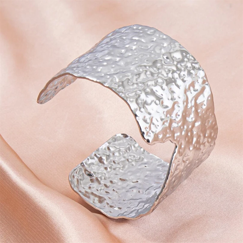 Personality Open Adjustable Leaf Multi Layered Bracelet Silver Color Stainless Steel Bangles For Women Jewelry Pulseras Mujer