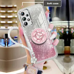 M53 A53 Luxury Holder Case,Glitter Lanyard Cover For Samsung Galaxy A33 5G A32 A52 A13 A73 M14 Phone Case Stand Ring Bag A 53 72