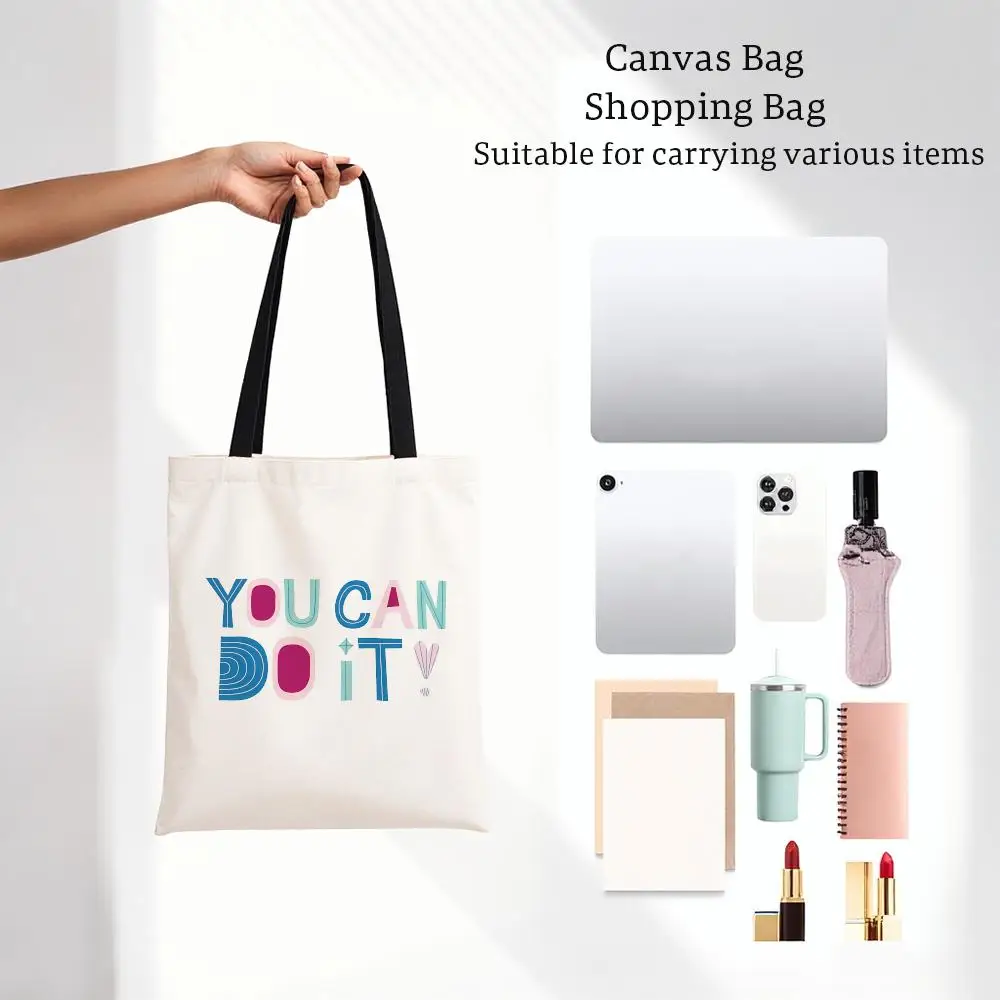 Brave Active You Can Do It Storage Bags Canvas Bags Series Print Bag Lightweight Shoulder Daily Shopping Bags