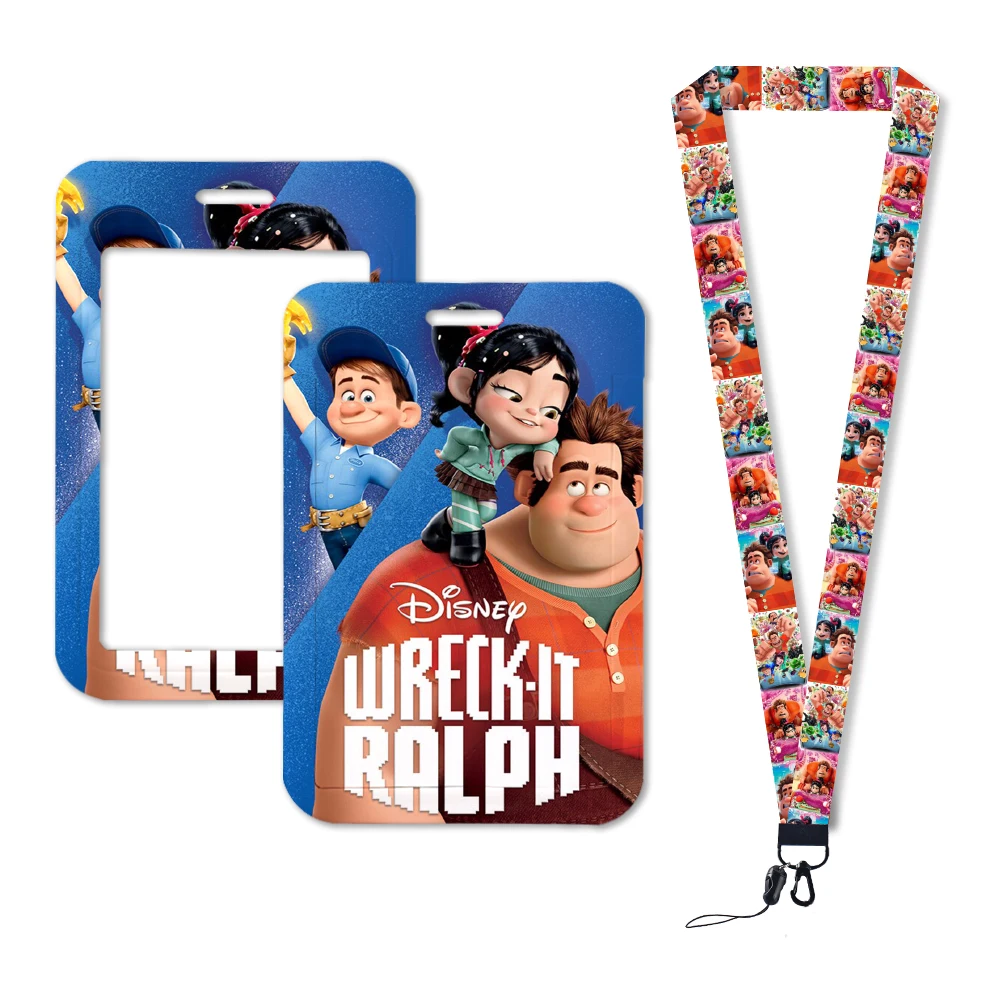 Portatarjetas de dibujos animados de Disney Wreck-It Ralph, lindo soporte de identificación, cordón Vanellope, correa para el cuello, llavero para niñas y niños, regalos