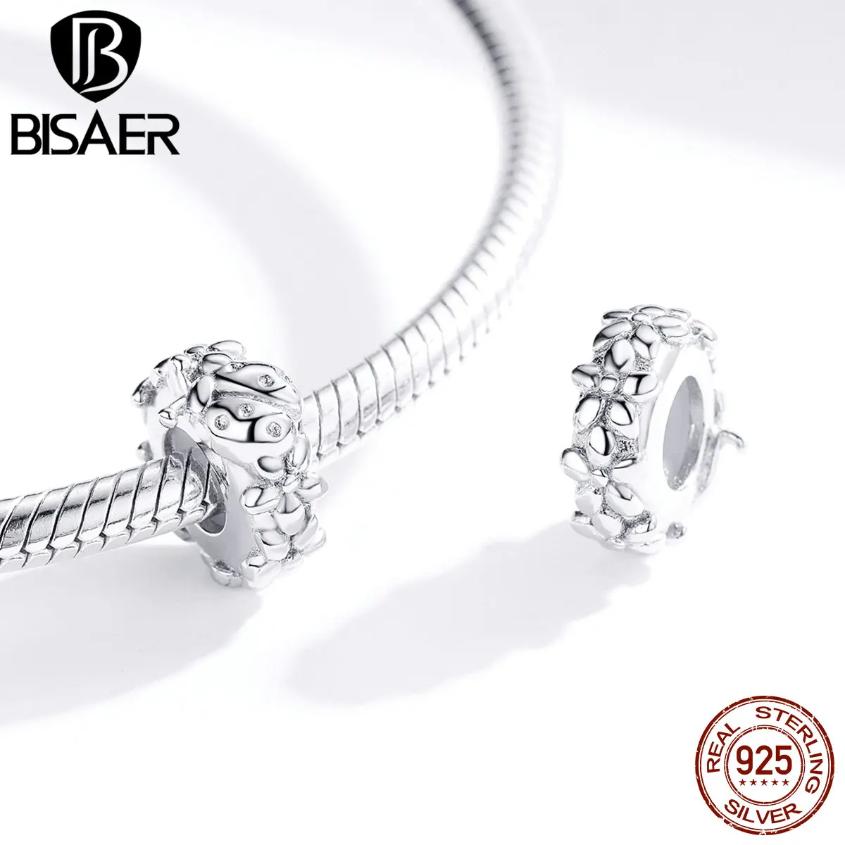 BISAER Bead Silicone 925 Sterling Silver Vintage Ladybug Cute Dog Mark Pattern Star Heart For Women DIY Bracelets Fine Jewelry