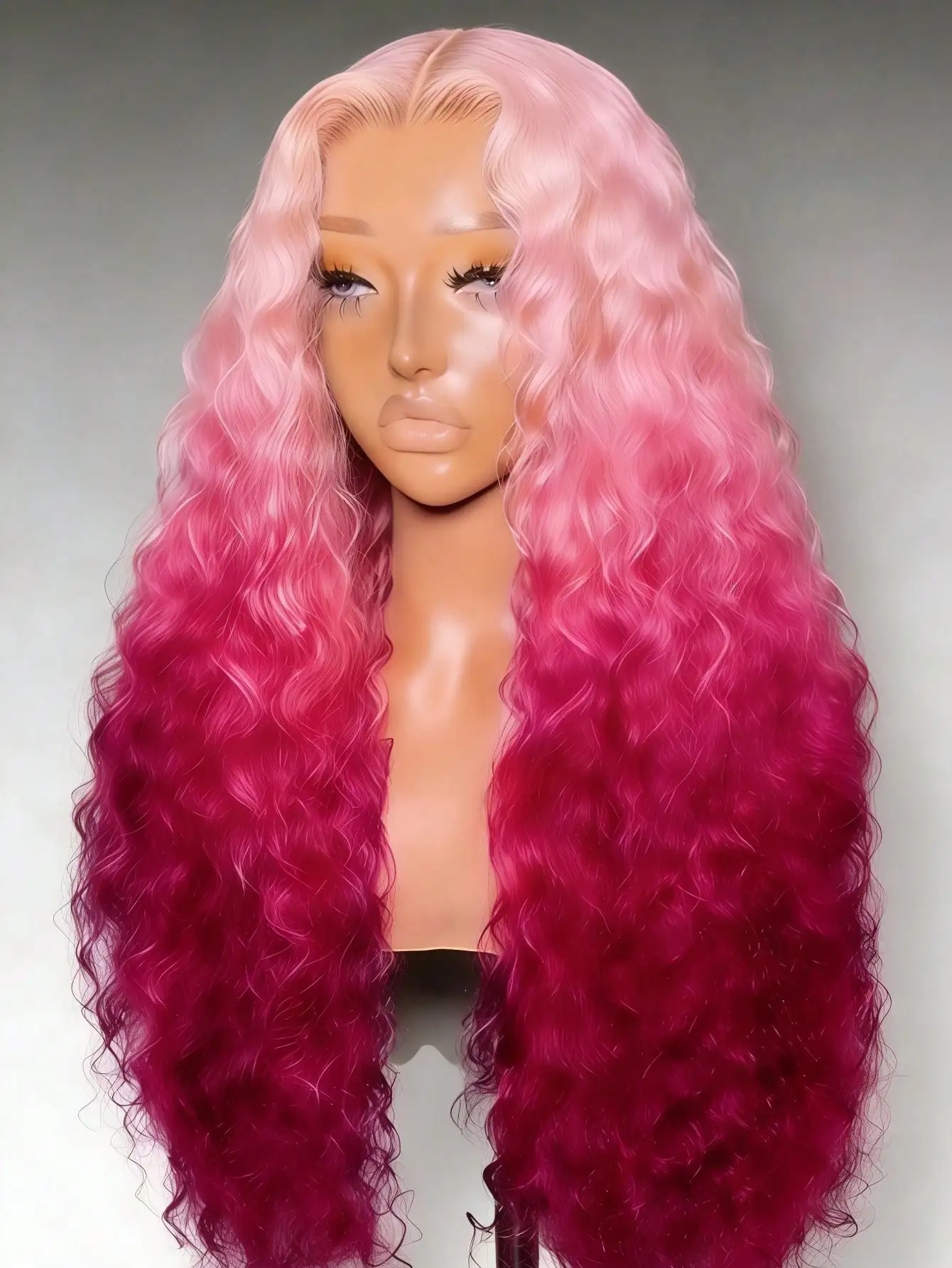 

Gradient Pink Curly 13×4 HD Transparen Lace Frontal Wigs 200% Human Hair Pre Plucked Glueless with Baby Hair for Women
