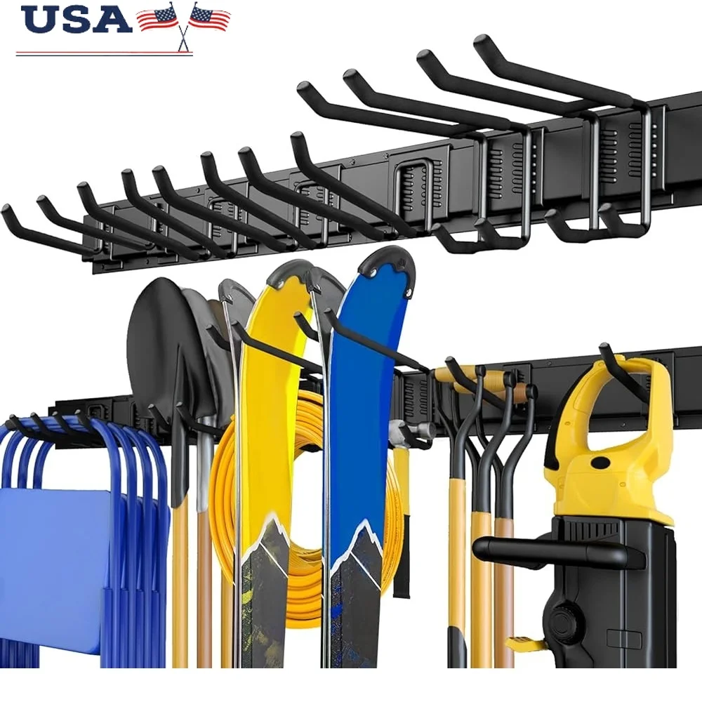 

Garage Storage Organizer Wall Mount Tool Rack Heavy Duty Adjustable Hooks Garden Shed Shelf 48 Inches Yard Tool Storage