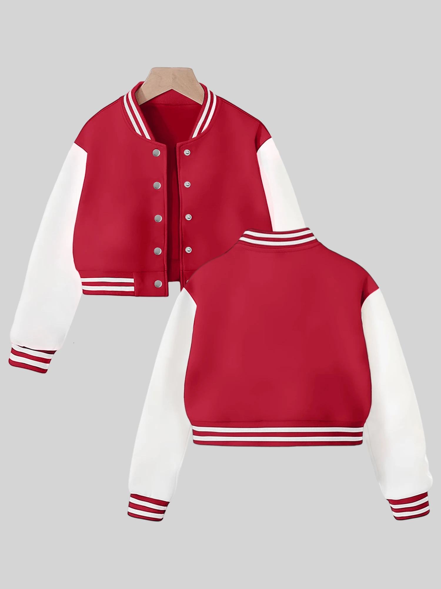 Hot Selling Women Streetwear Crop Baseball Jacket Two Tone Color Block Button Front Ribbed Neck Cuff Daily Casual Outer Coat