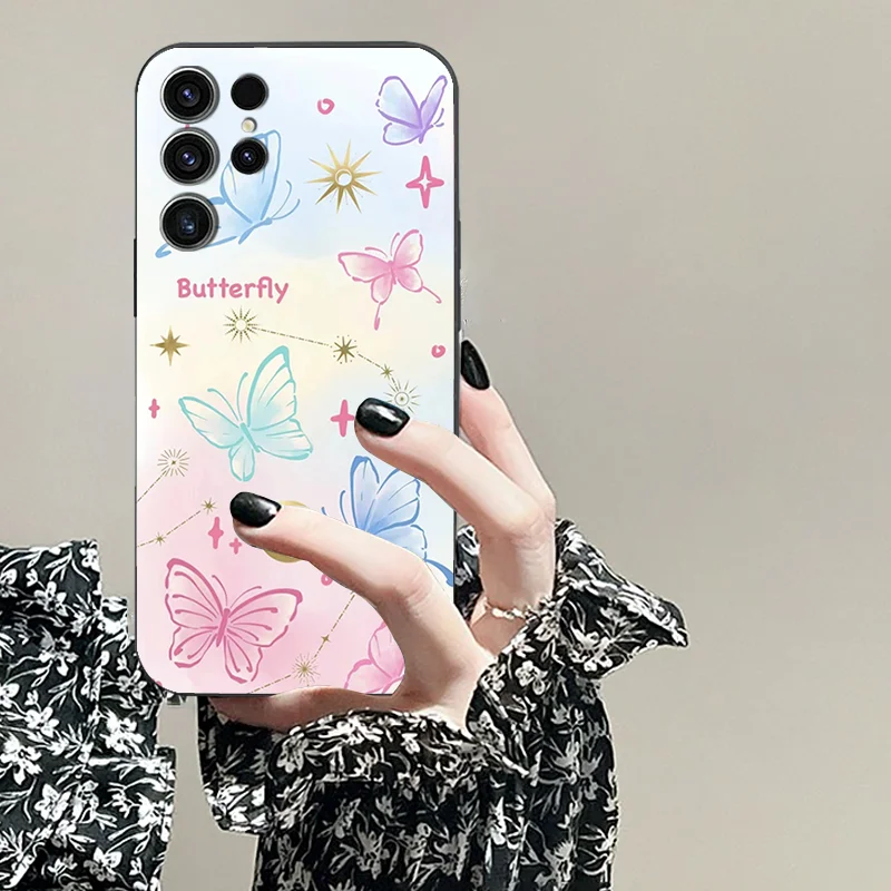 for Samsung A 05 S 24 04 E 22 32 52 12 55 25 23 54 73 34 72 4 G 5 15 33 5G 35 tpu Black Soft Phone Case Butterfly Series cover