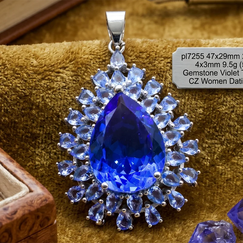 Buy 5 Get 1 Free 47x29mm Fancy 9.5g Big Drop Gemstone Size Violet Tanzanite Pink Morganite Females Dating Silver Pendant