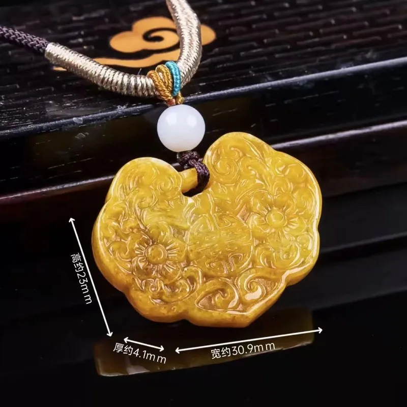

Natural Yellow Emerald Jade Auspicious Clouds Flower Pendant Necklace Real Carved Charm Jewelry Fashion Amulet Gift Women Men