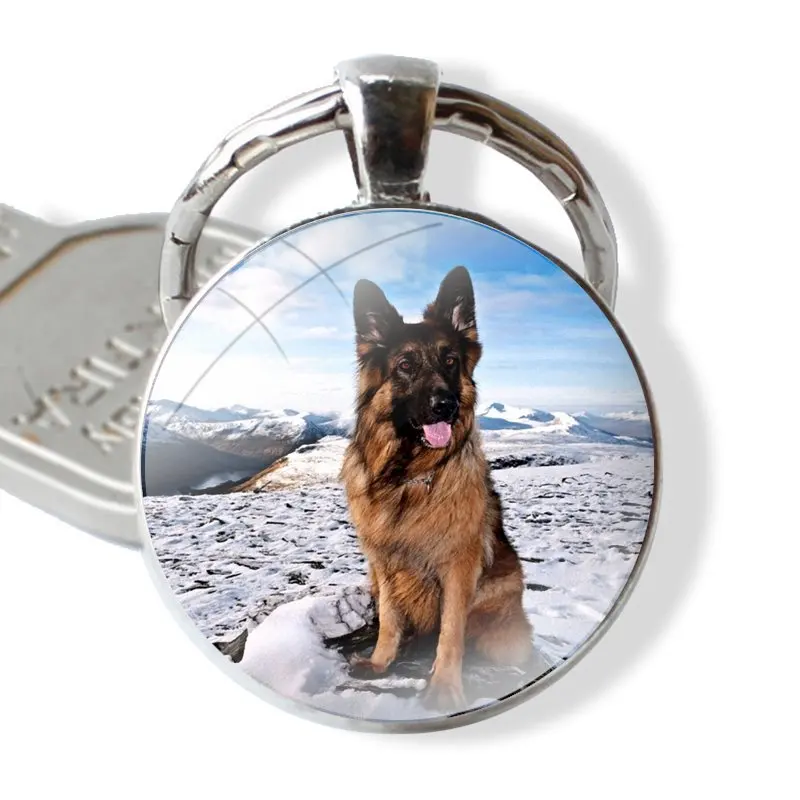 Keychain Glass Cabochon Metal Pendant Classic Men's Women's Keyring German Shepherd Dog