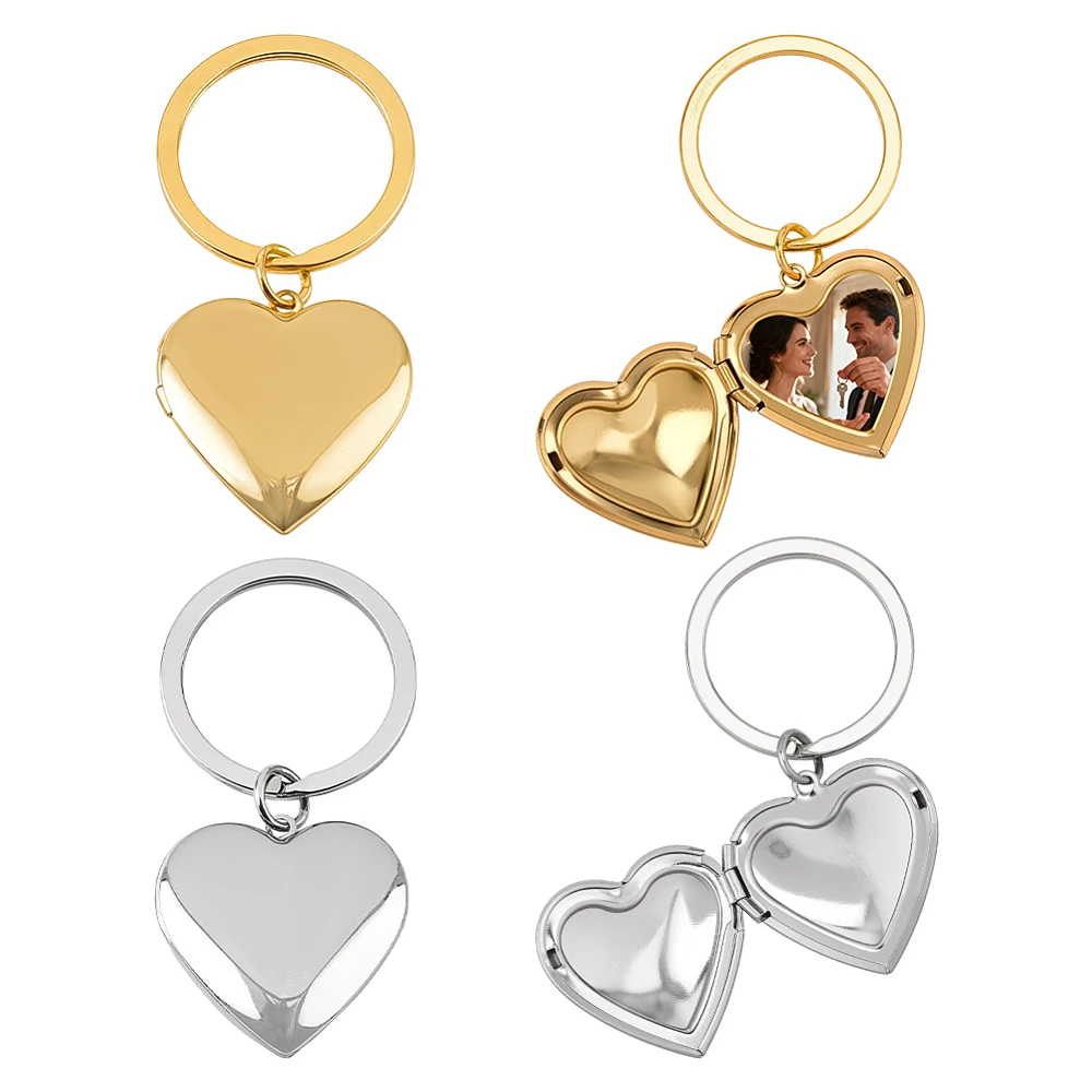 4PCS Photo Locket Keychains Stainless Steel Photo Locket Keychain Golden Stainless Steel Color